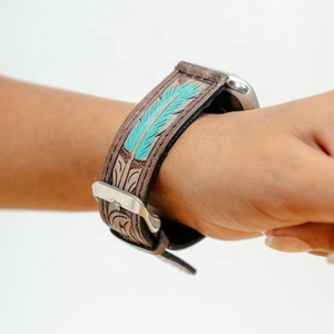 Best Selling Genuine Leather <b>Watch</b> <b>Strap</b> Band Hand <b>Tooled</b> Leather <b>Watch</b> band New Gifts Western Business Casual Fashion - Product Image 4