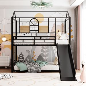 Letto a Castello in Metallo con Scivolo a Forma di Casetta, Disponibile in Tre Colori - Nero, Ideale per Bambini (Vecchio SKU LP000095AAB) - Product Image 2