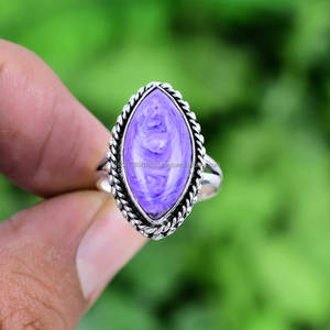 925 Sterling Silver <b>Statement</b> <b>Ring</b> with Purple Charoite Handmade Classic Style Jewelry Birthday or Anniversary Gift for Women - Product Image 1