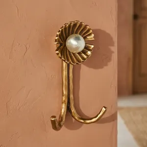 Gold Pearl Flower Wall <b>Hook</b> Metal Floral Shaped Double Coat Hanger Decorative Utility <b>Hook</b> For Entryway <b>Kitchen</b> Bathroom Decor - Product Image 5