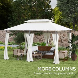 Gazebo da Esterno 3x4m Bianco Crema con Doppio Tetto e Tende per Giardino, Prato, Cortile, Terrazza, Villa, Parco - Product Image 5