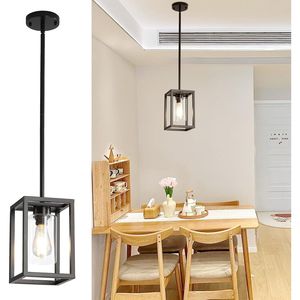 Lampadario a sospensione rettangolare in metallo nero stile rustico per isola cucina - Product Image 1