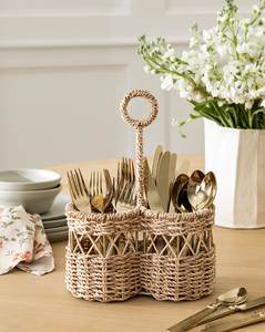 Handmade Wicker Rattan Flatware Holder Basket With Multiple Compartments For Home <b>Kitchen</b> And Cafe Organization - Product Image 6