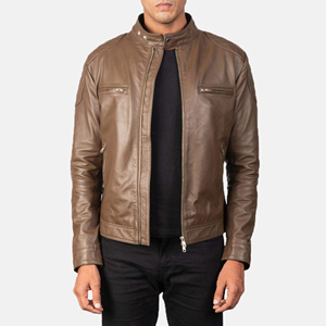 Casual Cowhide Leather Jacket Casual Brown Real Leather Racer Jacket Multi-Pockets Turn Down Collar Long jacket for <b>men</b> - Product Image 3