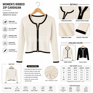 HMR Sisterhood Sorority Acrylic Cream Knitted Cardigan Long Sleeve O-Neck <b>Zipper</b> Front Casual <b>Top</b> Contrast Trim - Product Image 6