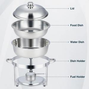 Juego de 6 recipientes redondos para buffet de acero inoxidable de 6Qt con tapa de vidrio al mejor precio. - Product Image 2