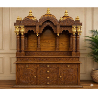 Mandir traditionnel hindou en bois de teck massif avec finition or blanc de qualité supérieure, aspect marbre, dômes, meubles pour la maison, USA