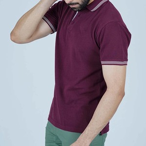 <b>Men's</b> Solid <b>Burgundy</b> Cotton Pique Polo <b>Shirt</b> Short Sleeve Casual Breathable Knitted Regular Fit - Product Image 3