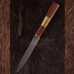 Cuchillo Vikingo Forjado a Medida, Cuchillo de Supervivencia Bushcraft de Acero de Damasco con Mango de Madera y Latón, Cuchillos OEM - Product Image 5
