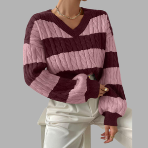 Cardigan femme automne à manches longues, col en V, tricot torsadé, pull décontracté doux avec logo sur le devant, haut en maille pour femme - Product Image 1