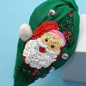 Diadema Navideña con Cuentas de Santa Claus de Calidad de Exportación para Mujeres y Niñas, Verde, Acolchada, con Pedrería, Ligera, 2026 - Product Image 1