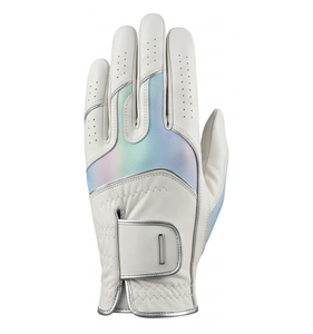Leather Breathable Golf Glove White Iridescent Panel Genuine Leather <b>Hook</b> And Loop Closure Unisex Right Hand Non Slip Sports - Product Image 1