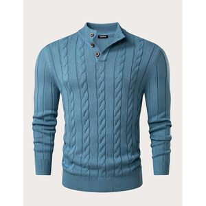 2025 suéter informal de manga larga con botones y cuello levantado para hombre, suéter de mezcla de lana, tejido de Cable con Cachemira, decoración cálida con estampado de invierno - Product Image 4