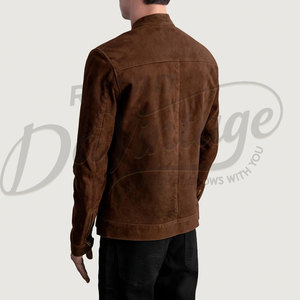 Veste en cuir suédé marron pour homme, en véritable peau de mouton, coupe ajustée, automne-hiver, style décontracté, moto, zippée, vêtement d'extérieur - Product Image 6