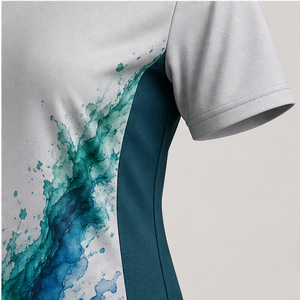 Polo Personalizado para Mujer en Color Gris Claro y Verde Azulado con Diseño de Salpicaduras de Acuarela, de Secado Rápido, Transpirable, Manga Corta, Uniforme de Golf de Alto Rendimiento WPS-0885 - Product Image 6