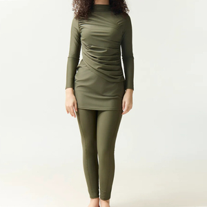 High Cut Islamic Swimwear Crystal Burkinis Set <b>Women</b> Modest Muslim 3-Piece Solid Breathable Customized Colors Front & <b>Back</b> Logo - Product Image 1