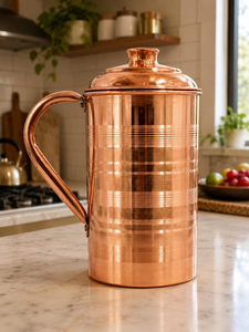 Pichet à eau en cuivre de qualité supérieure avec couvercle, élégant et fait main, idéal pour servir à la maison, à l'hôtel, au restaurant ou lors de fêtes. - Product Image 1