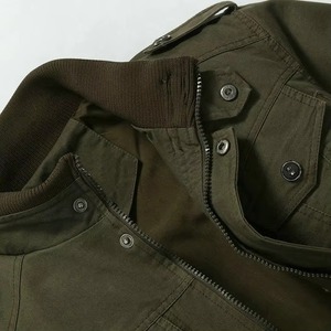 Olive Drab Stand Collar Utility Bomber Jacket Men Premium Cotton Twill Zip Front OEM Casual Outerwear - Product Image 2