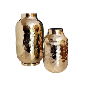 Vase à fleurs en aluminium de style Dubaï avec feuilles dorées en verre, forme ronde, décoration moderne pour la ferme et le jardin - Product Image 6