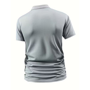 Polo de golf pour homme adulte, couleur gris, manches courtes, col boutonné, tissu confortable, polo de golf pour messieurs - Product Image 2