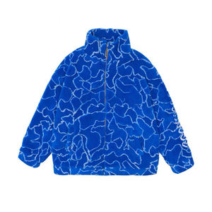 Chaqueta de Forro Polar con Cierre para Hombre, con Patrón Bordado Abstracto, Prenda Exterior Cálida de Sherpa con Cuello Alto y Estilo Urbano - Product Image 1