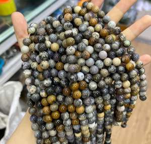 Perles rondes lisses en opale dendritique naturelle, pierres précieuses énergétiques pour la guérison, perles en vrac pour bracelet, collier, fabrication de bijoux DIY - Product Image 1