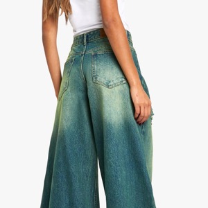 Premium Women High Waist Wide Leg Ripped Denim Jeans Blue Distressed Baggy Trousers For Casual Streetwear And Everyday Fashion - Product Image 4