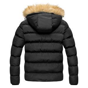 Veste d'hiver rembourrée en duvet pour homme, noire, à capuche, avec garniture en fourrure, coupe-vent, coupe classique, style décontracté, fermeture éclair - Product Image 1