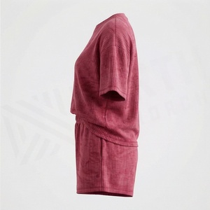 Conjunto de 2 Piezas para Mujer, Shorts de Algodón Acordonado, Cuello Redondo, Manga Corta, Color Sólido, Corte Holgado, Casual, por Encima de la Rodilla, Ropa de Verano - Product Image 3