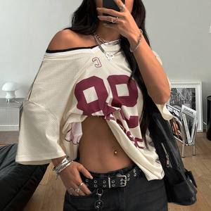 Maillot de football oversize en maille pour femme, imprimé graphique 88, style streetwear court, respirant, polyester, mode Y2K, OEM - Product Image 4