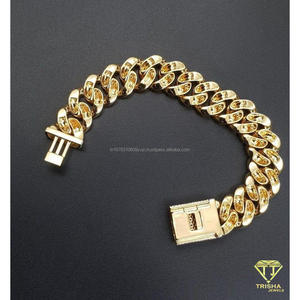 Fully Iced Out Yellow Gold Cuban Link <b>Bracelet</b> with Brilliant Diamond Look Lab Grown <b>Stones</b> and Secure Lock Clasp - Product Image 2