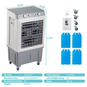Raffrescatore Evaporativo Portatile 3-in-1, 2353 CFM, Raffrescatore d'Aria Personale, Serbatoio Grande da 7,9 Galloni, Ruote Scorrevoli, 4 Ventole, Bassa Rumorosità - Product Image 2