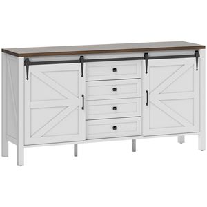 Credenza Rustica Artigianale con Piano Spesso, 2 Ante Scorrevoli, 4 Cassetti, 2 Ripiani Regolabili, Bianca, per Sala da Pranzo - Product Image 1