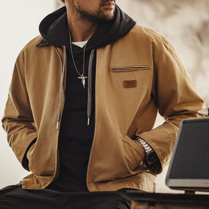 Men's Black Canvas Hooded Breathable Streetwear Jacket Customized Collar <b>Covered</b> <b>Button</b> Closure Winter Wear Regular Fit Front - Product Image 4