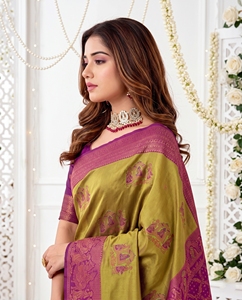 AARA Fashion Green and <b>Purple</b> Silk <b>Saree</b> with Zari Border Traditional Wedding Wear for Women Sun Protection All Seasons - Product Image 2