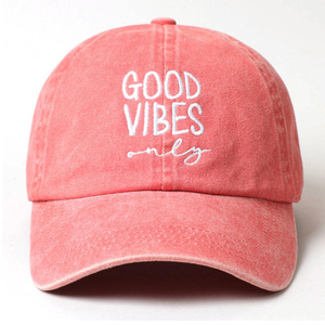 Gorra de Béisbol Bordada de Algodón Lavado, Estilo Dad Hat de 6 Paneles Sin Estructura, Good Vibes, Ajustable, Casual, Venta al por Mayor, OEM - Product Image 3
