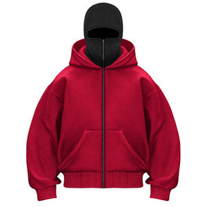 Sweat à capuche zippé Balaclava avec logo personnalisé, en polaire, masque de ski intégré, pour homme, style streetwear, avec masque intégré, Sudaderas Hombre - Product Image 3