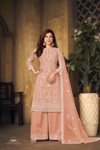Dhwaja Export Faux Georgette Traditional Floor-Length Embroidered <b>Net</b> Semi-Stitched All Seasons Plazzo Suit - Product Image 3