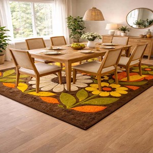 Alfombra Floral Artística Contemporánea, Alfombra Moderna de Lana Marrón y Verde Hecha a Mano, Alfombra Suave Decorativa para Sala de Estar y Dormitorio - Product Image 5