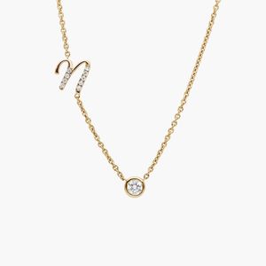 Chain-Set Initial N <b>Necklace</b> With Lab-Grown Diamonds In Yellow Gold - Product Image 1