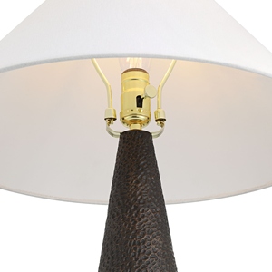 Modern design Hammered Bronze Table Lamp Luxury Tapered Metal Base <b>White</b> Conical Shade Elegant <b>Bedside</b> Nightstand Light - Product Image 2
