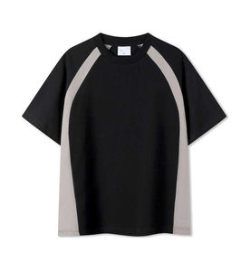 T-shirt Homme Oversize à Manches Raglan, Noir et Gris Contrastant, Tricoté, Décontracté, Col Rond, Couleur Unie, Design à Blocs de Couleurs - Product Image 1