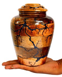 Handmade Wood Teardrop Urn With Blue Crackled Finish For Pet Caskets - Product Image 5