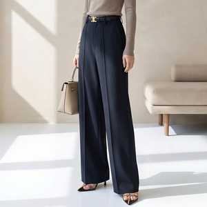Pantalon large taille haute pour femme, couleur unie, en satin, coupe ample, longueur complète, élégant, pour l'automne, avec ceinture - Product Image 3