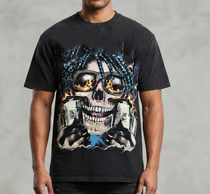 Camiseta de algodón estampada con gráfico personalizado, estilo vintage, manga corta, lavado ácido, para un uso cómodo unisex. - Product Image 4