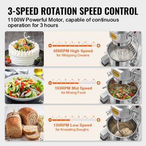 Impastatrice Commerciale da 18,7L con 3 Velocità Regolabili, 1100W, Ciotola in Acciaio Inox, Mixer Alimentare Professionale - Product Image 3