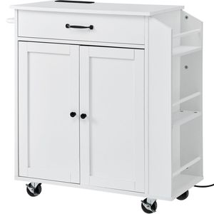 Carrello da Cucina da 32 Pollici con Presa di Corrente, Tavolo Girevole, Porta Spezie, Portasciugamani Regolabile, Mobile Contenitore in Legno e Marmo - Product Image 4