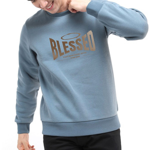 Men's Royal Blue Long Sleeve Crew Neck Pullover Sweatshirt 100% Polyester Fleece Winter Breathable Plus Size Regular Fit Solid - Product Image 1