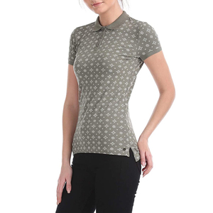 <b>Women's</b> Gray Short Sleeve Polo Shirt Geometric Print Breathable Knitted Casual Sport <b>Top</b> - Product Image 1