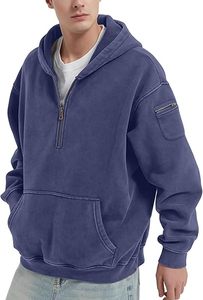 Men's Streetwear 100% Cotton Oversized Quarter Zipper Breathable Acid <b>Wash</b> Custom Embroidery Heavyweight Winter 300g High - Product Image 3